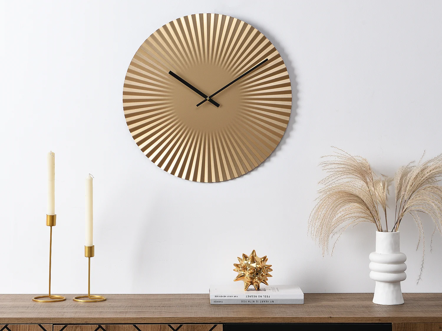 Horloge murale art déco - D. 50 cm - Métal - Doré - FELINAR