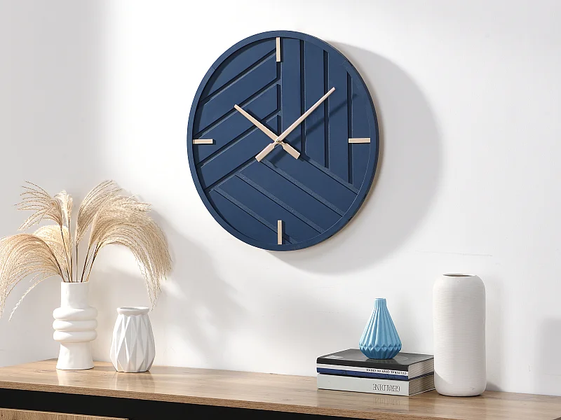 Moderne wandklok - D. 50 cm - Blauw en goudkleurig - HERTI
