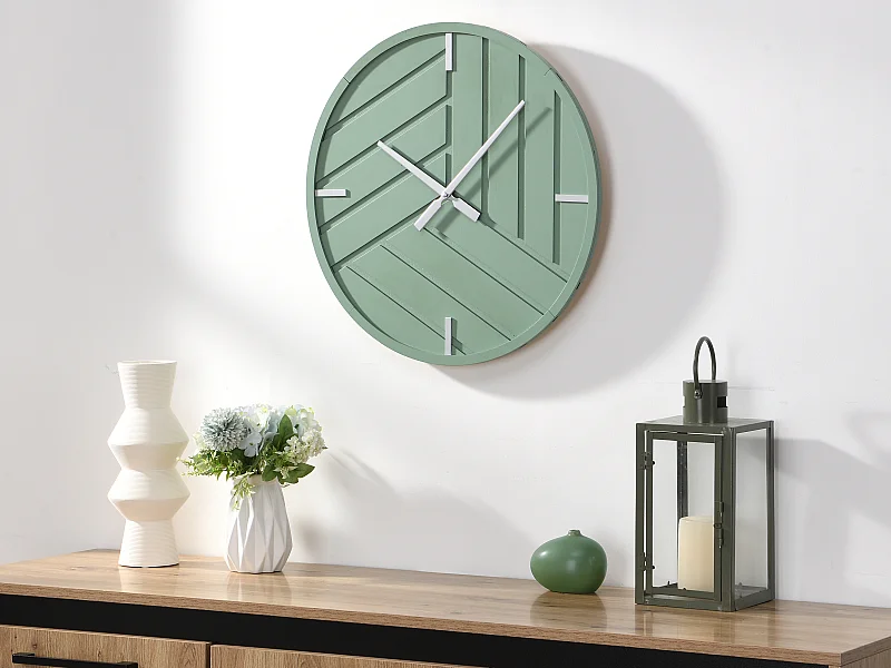Horloge murale contemporaine - D. 50 cm - Vert et argenté - HERTI