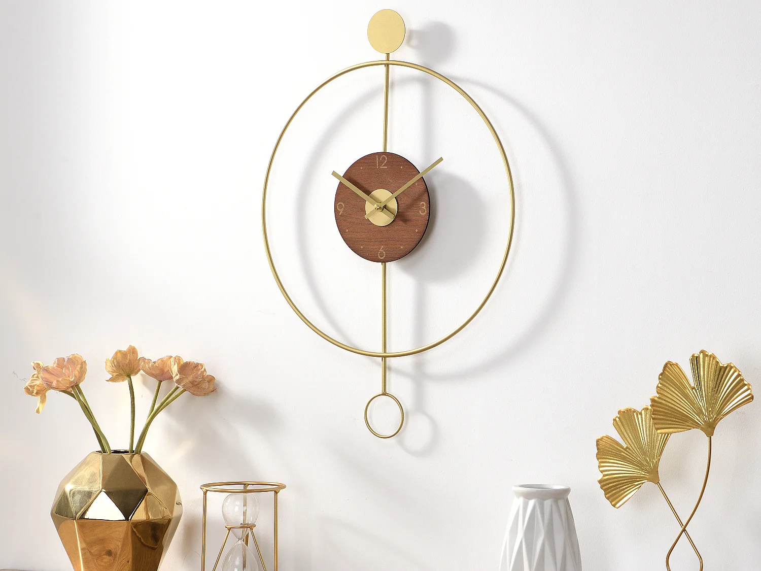 Horloge murale - D. 40cm - Métal et MDF - Doré - PORIN