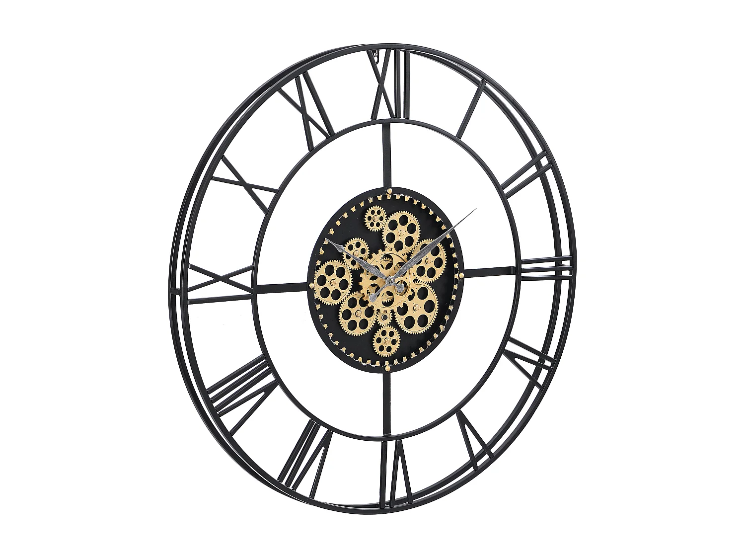 Industriële wandklok - D80 cm - Metaal - Zwart en goudkleurig - KARIAL