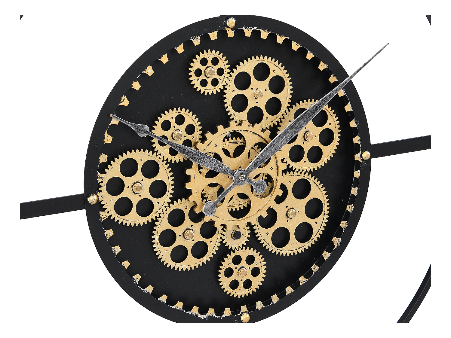 Industriële wandklok - D80 cm - Metaal - Zwart en goudkleurig - KARIAL