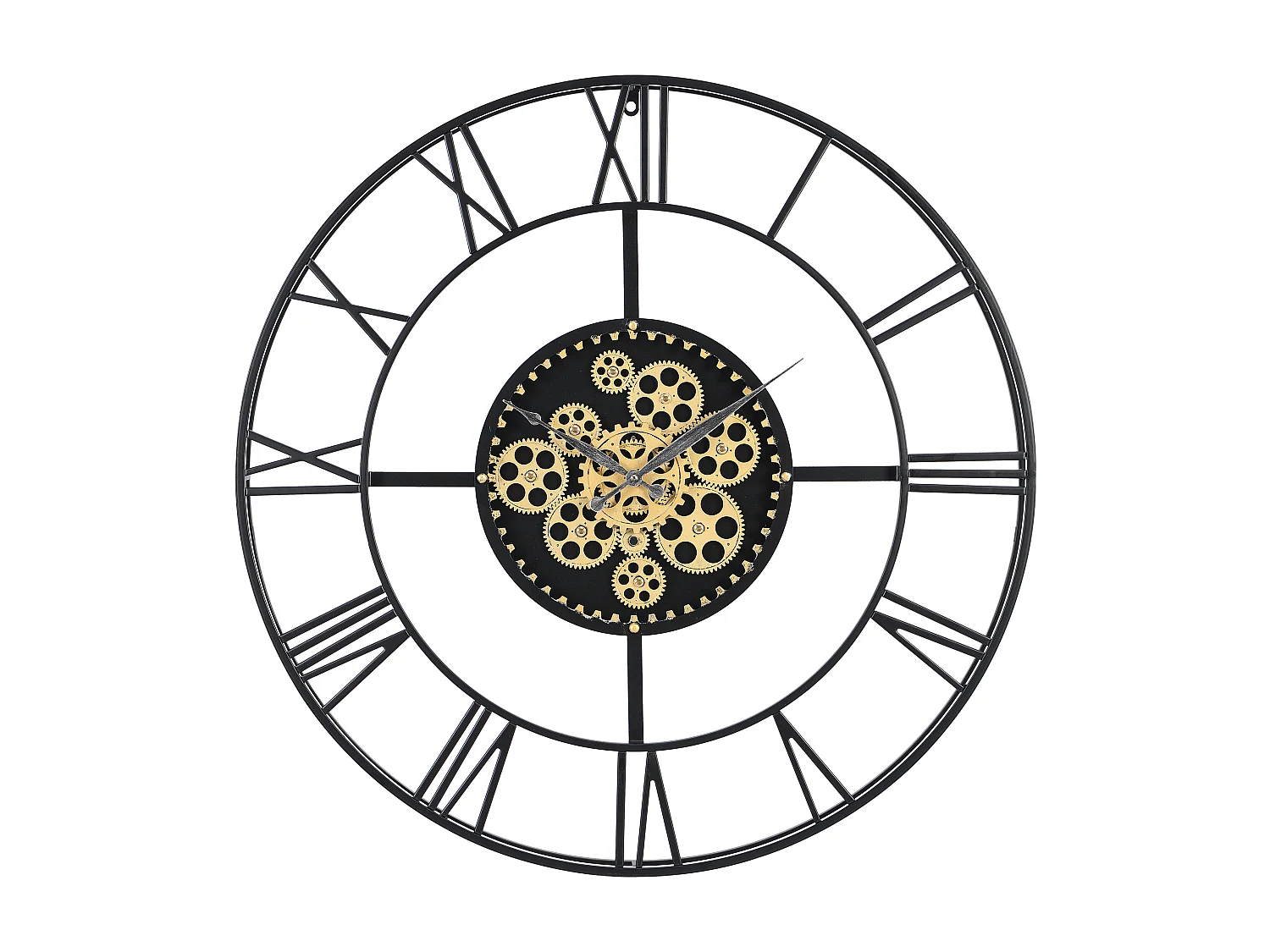 Industriële wandklok - D80 cm - Metaal - Zwart en goudkleurig - KARIAL