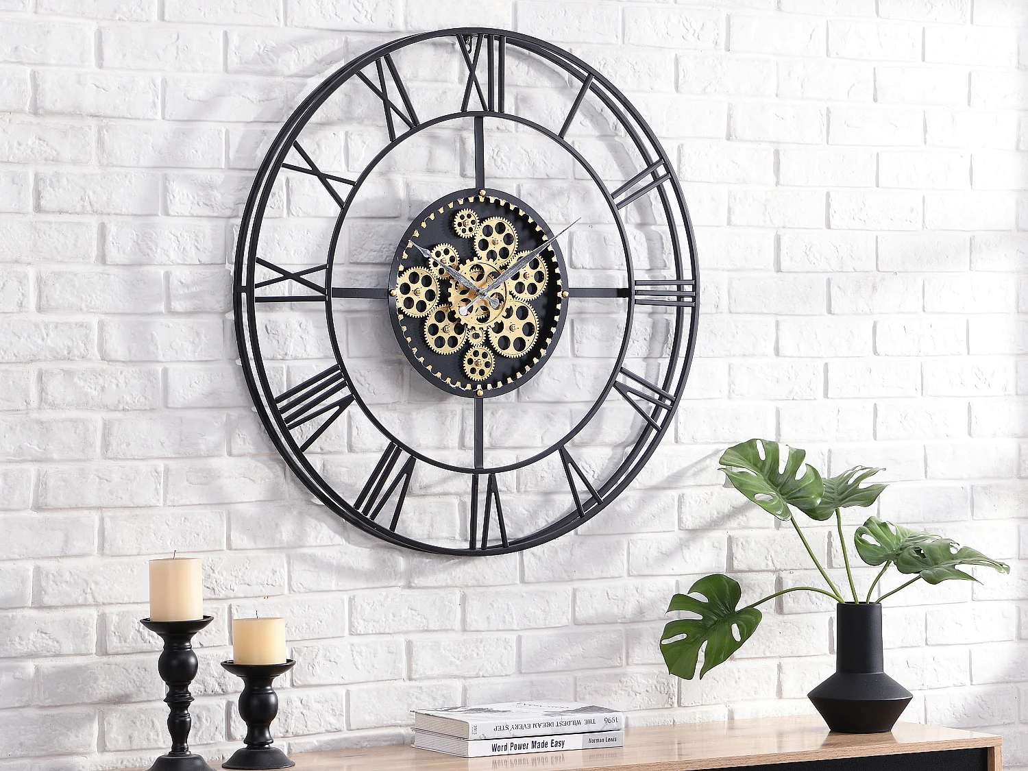 Horloge murale industrielle - D. 80 cm - Métal - Noir et doré - KARIAL