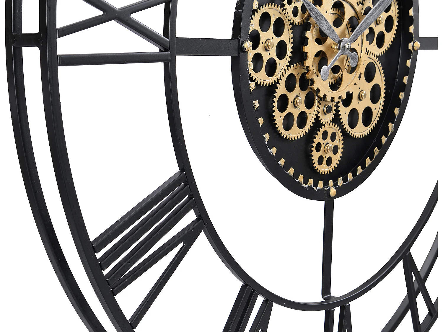 Horloge murale industrielle - D. 80 cm - Métal - Noir et doré - KARIAL