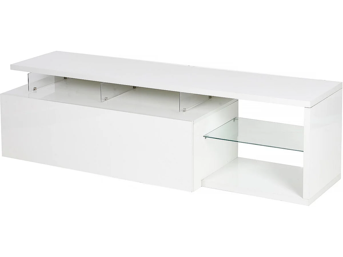 Meuble TV LED laqué "Penny" - 150 x 41 x 38 cm - Blanc
