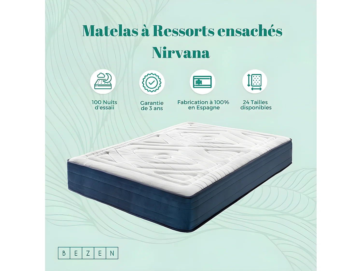 Colchón de Muelles Ensacados Nirvana Gran Hotel |30 cm | Firmeza Media / Alta 120X200 | Efecto Relax | Certificados Sanitized® y Oeko-Tex®