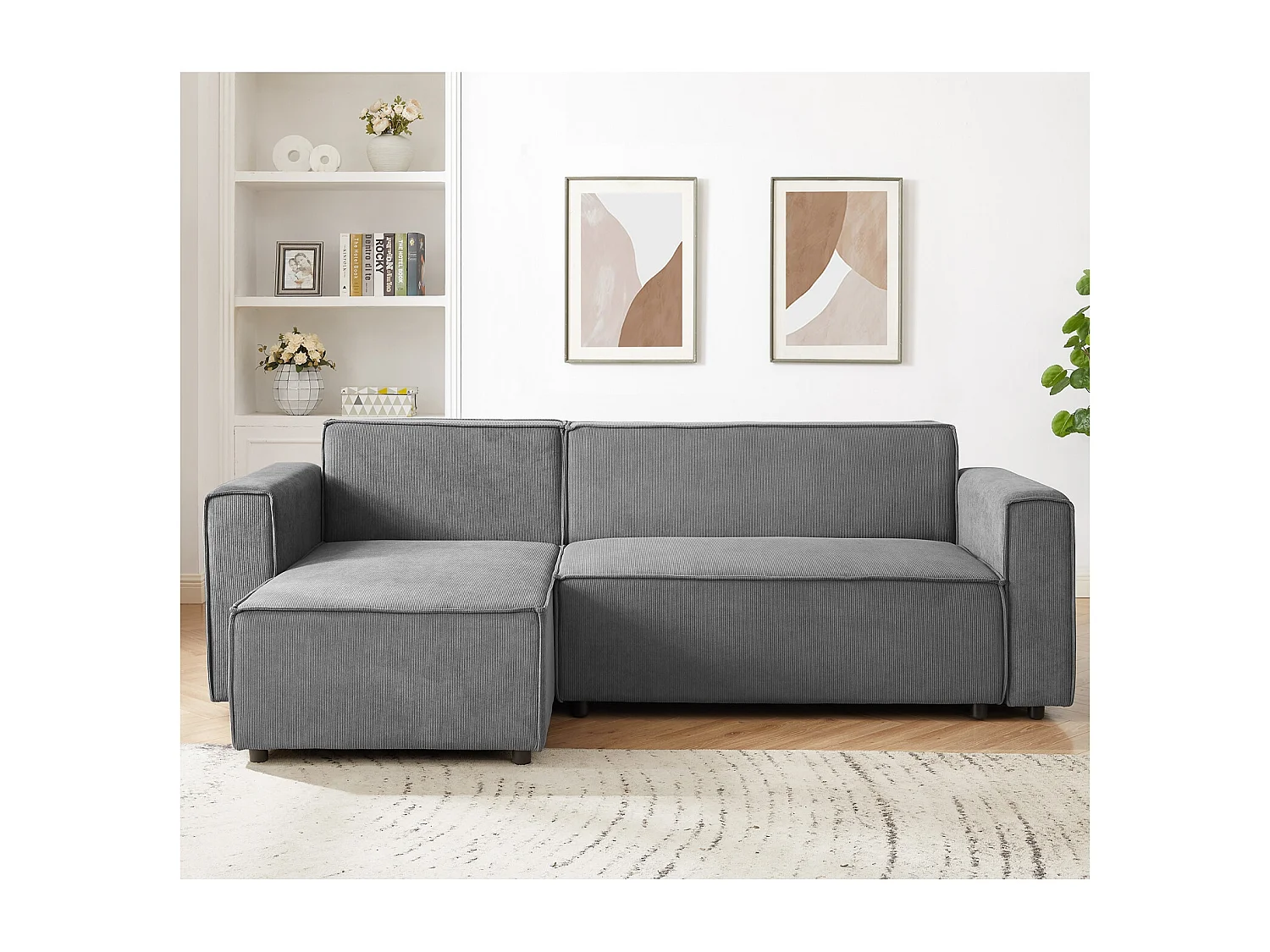 Canapé d'angle convertible réversible Lorenzo en velours côtelé Gris foncé