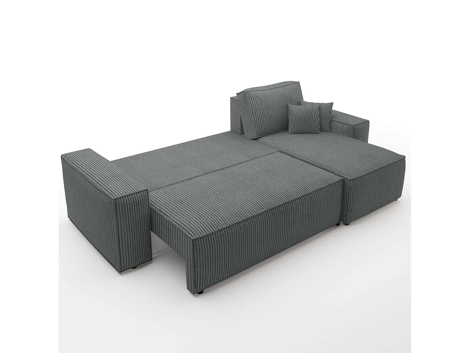 Canapé d'angle convertible 4 places en velours côtelé gris anthracite foncé LORENZO