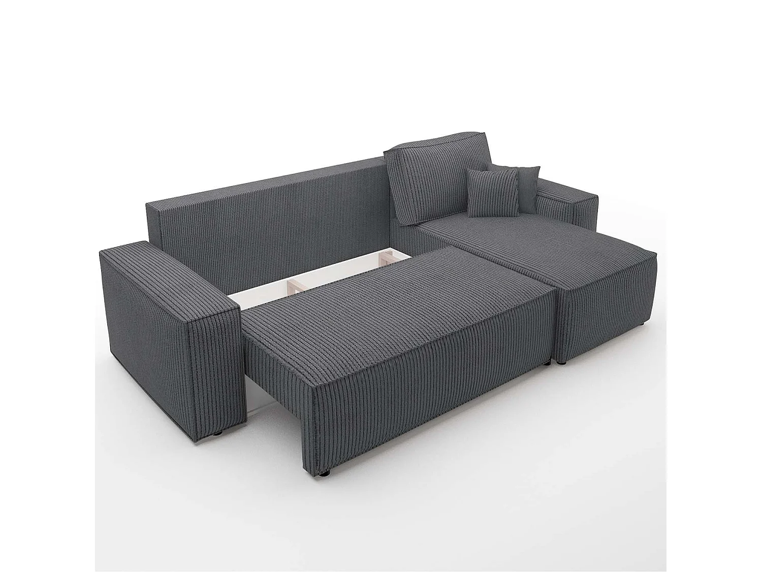 Canapé d'angle convertible 4 places en velours côtelé gris anthracite foncé LORENZO