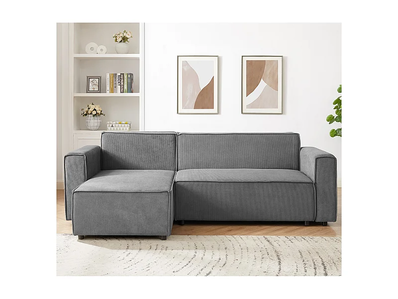 Canapé d'angle convertible réversible Lorenzo en velours côtelé Gris foncé