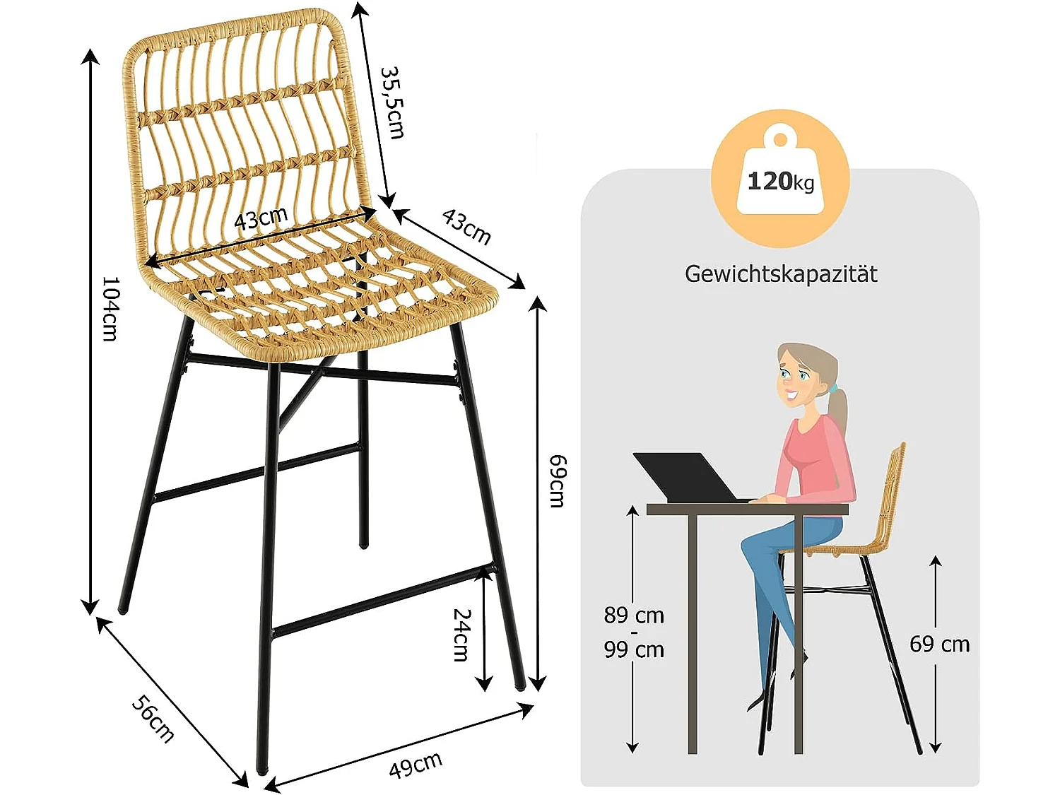Barhocker Rattan (2er Set)