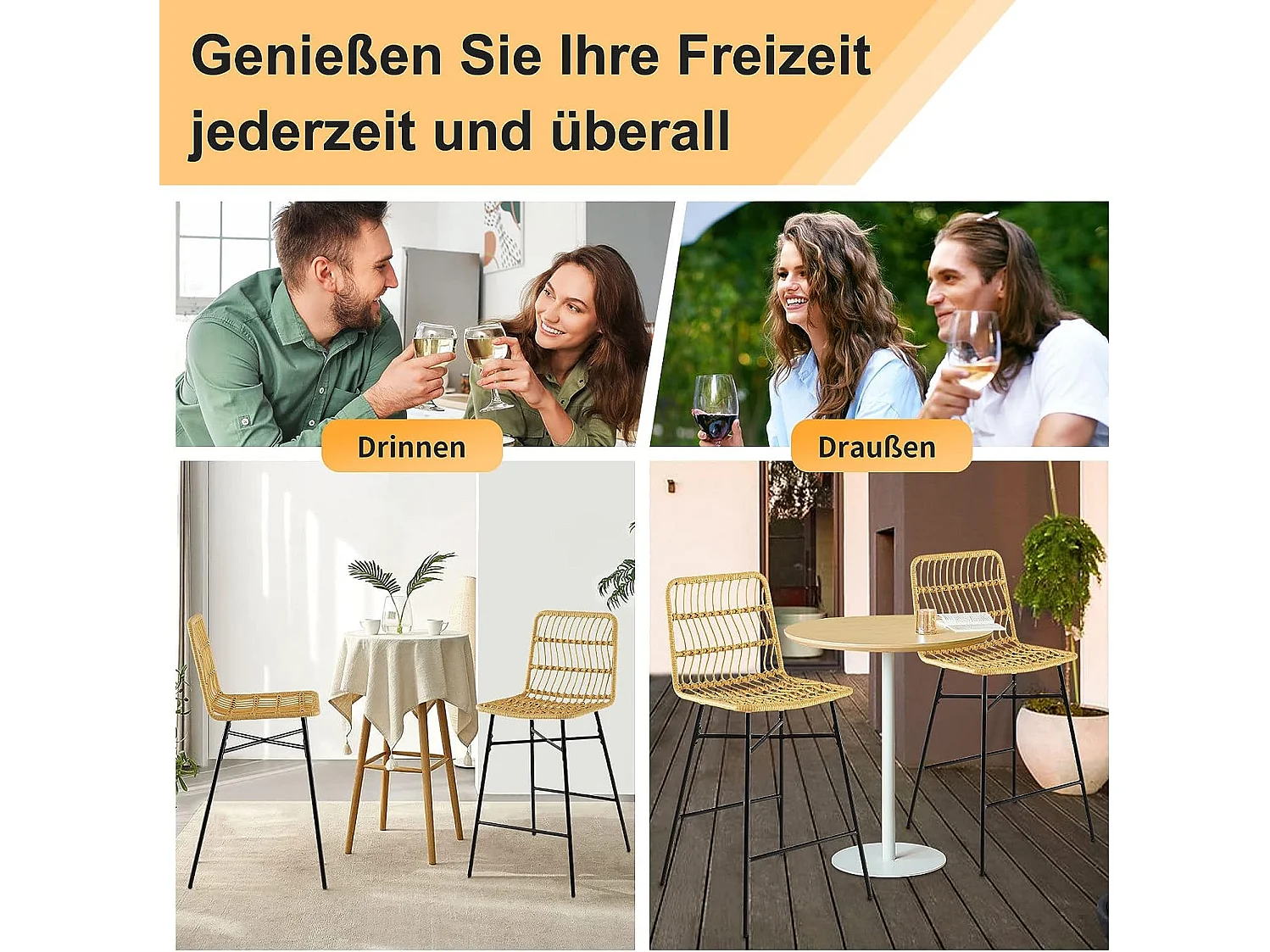 Barhocker Rattan (2er Set)