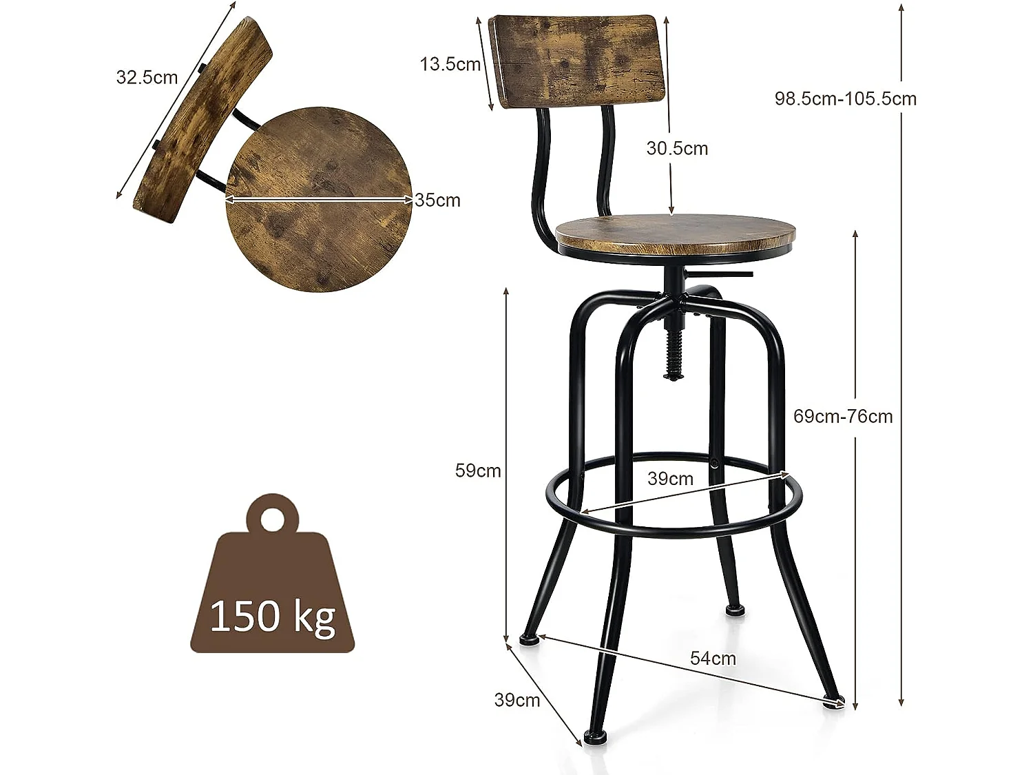 2er Set Barhocker drehbar mit Rücklehne