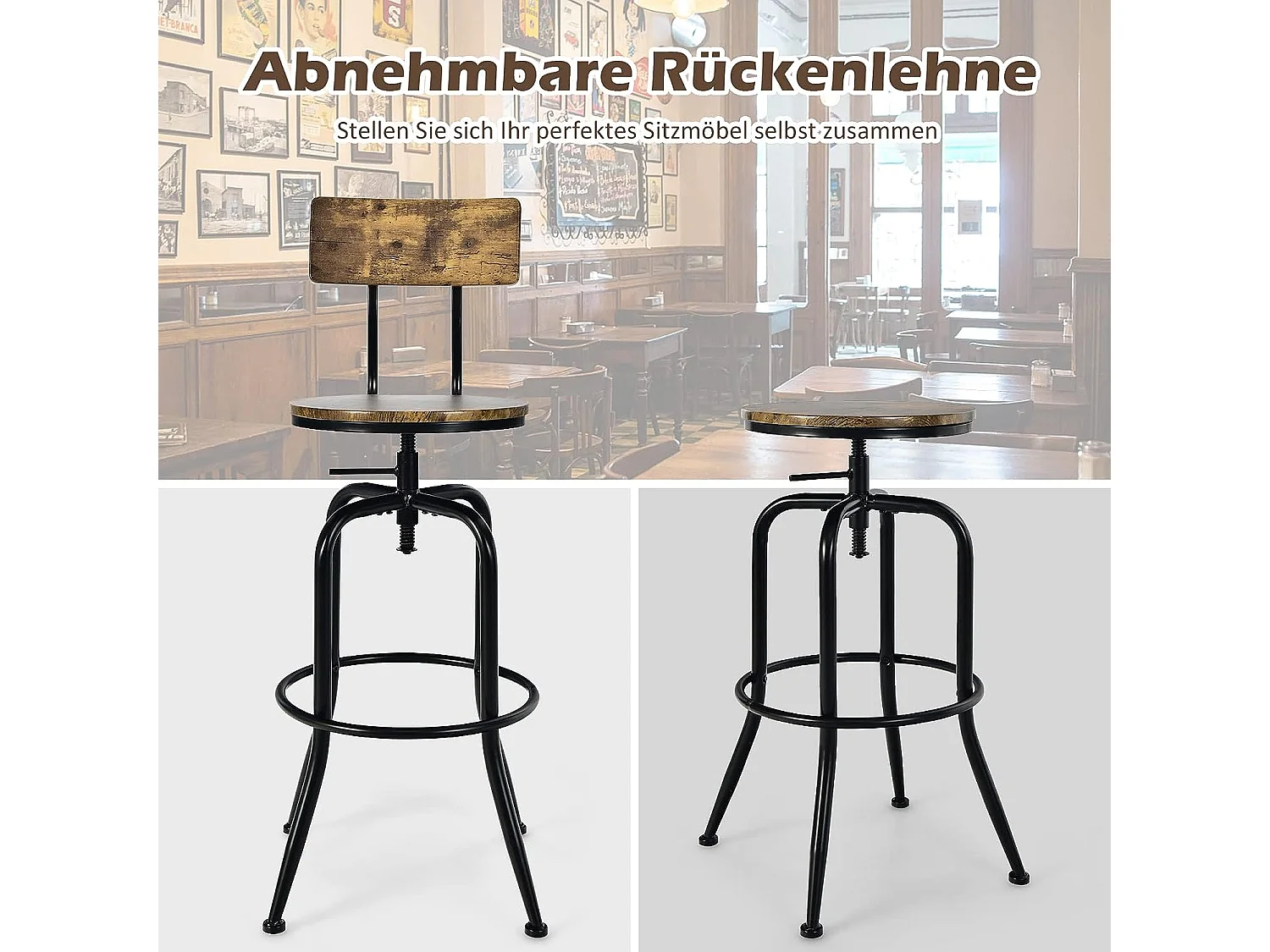 2er Set Barhocker drehbar mit Rücklehne
