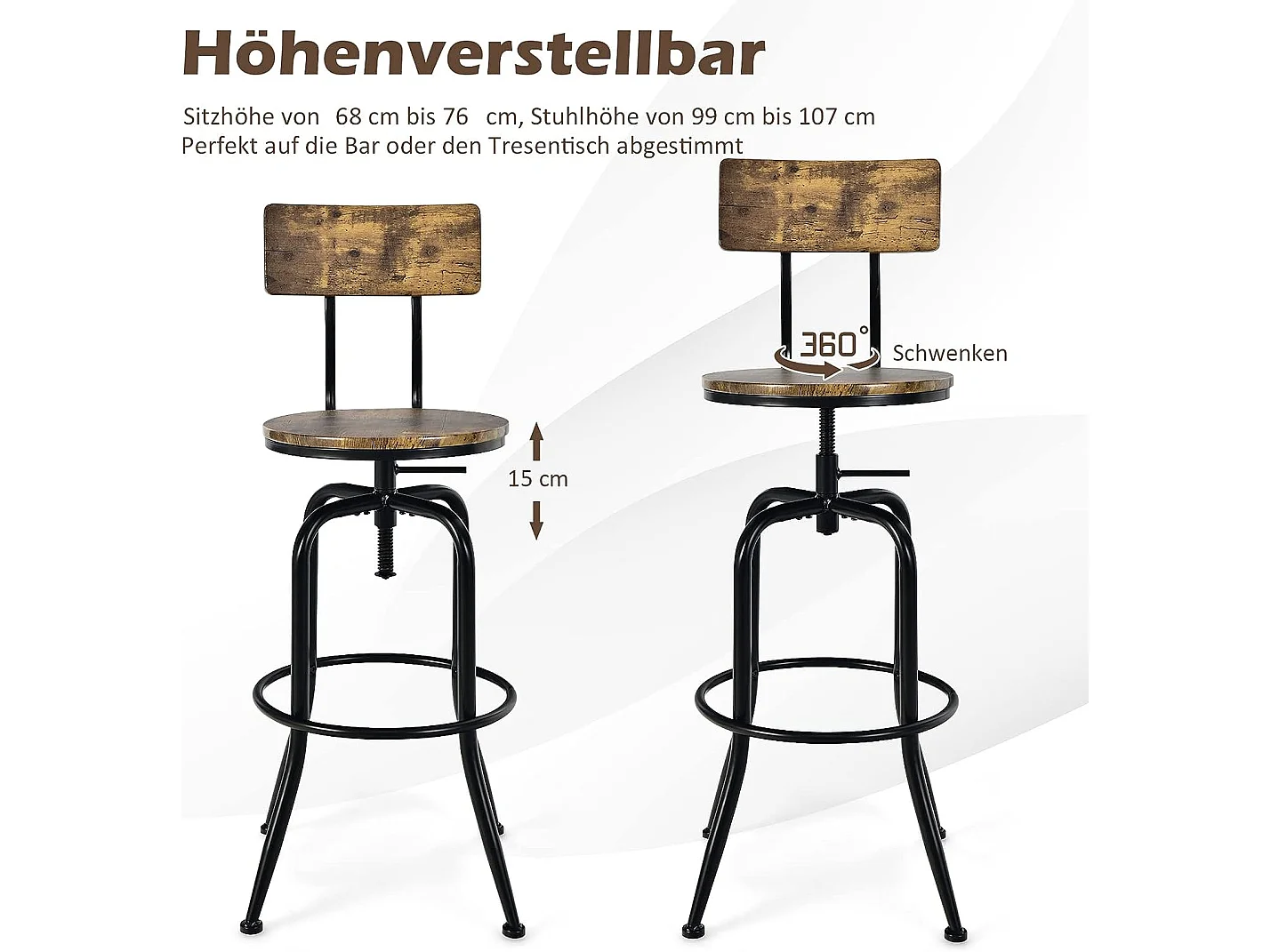 2er Set Barhocker drehbar mit Rücklehne