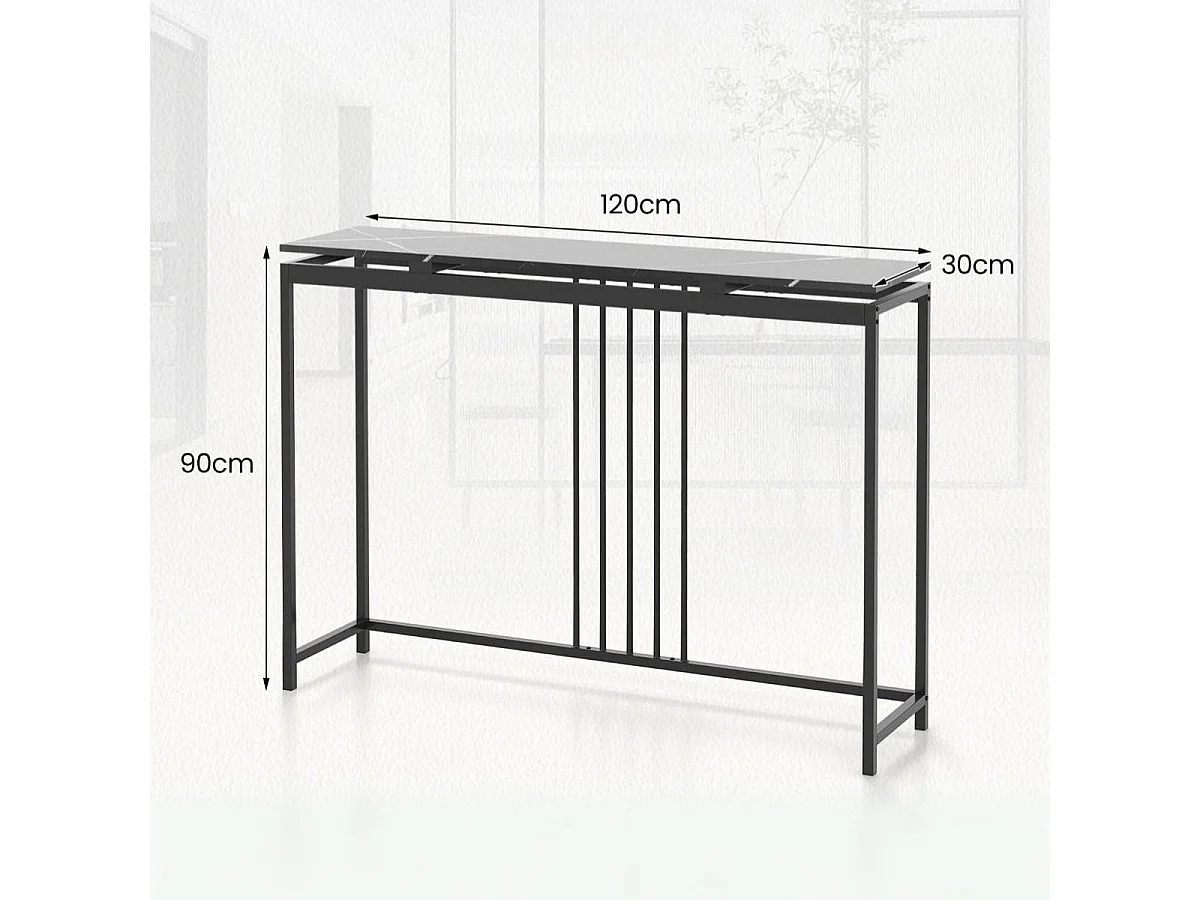 Table Console Effect Marbre 120 x 30 x 90 CM (L x l x H) Cadre en Acier Table d'Entrée Style Moderne Simple Noir