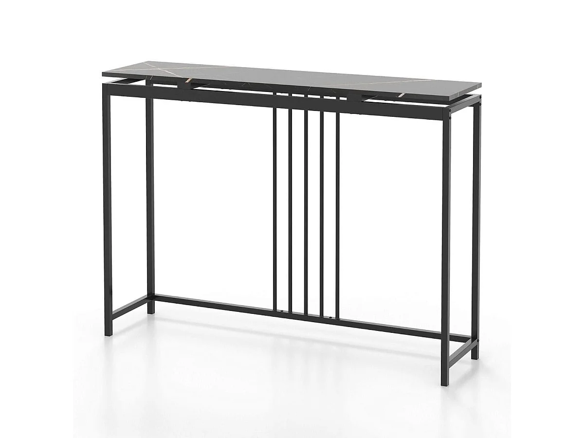 Table Console Effect Marbre 120 x 30 x 90 CM (L x l x H) Cadre en Acier Table d'Entrée Style Moderne Simple Noir