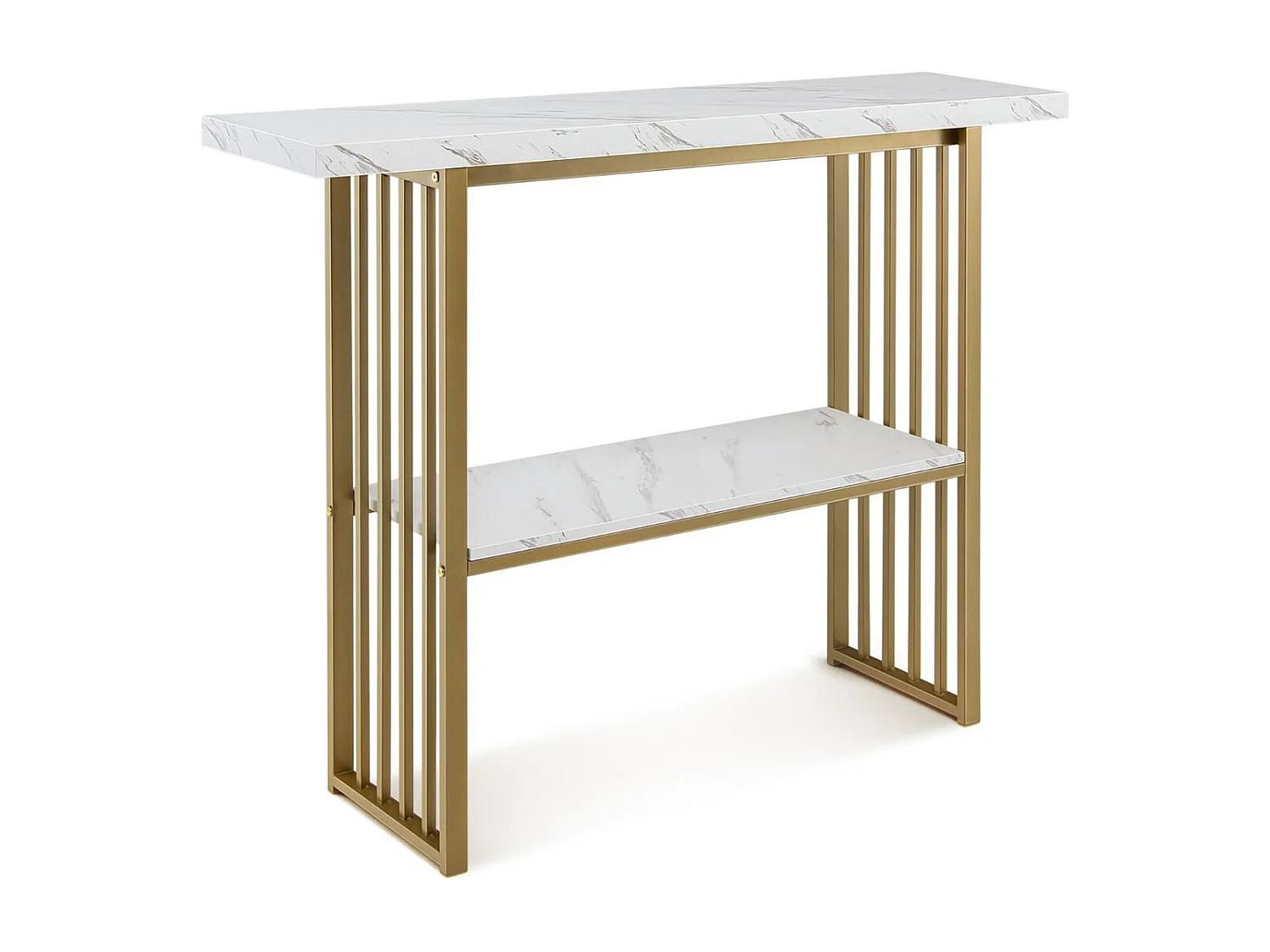 Table Console Effet Marbre 2 Niveaux 120 x 29,5 x 92,5 cm (L x l x H) Cadre en Métal Doré Style Scandinave
