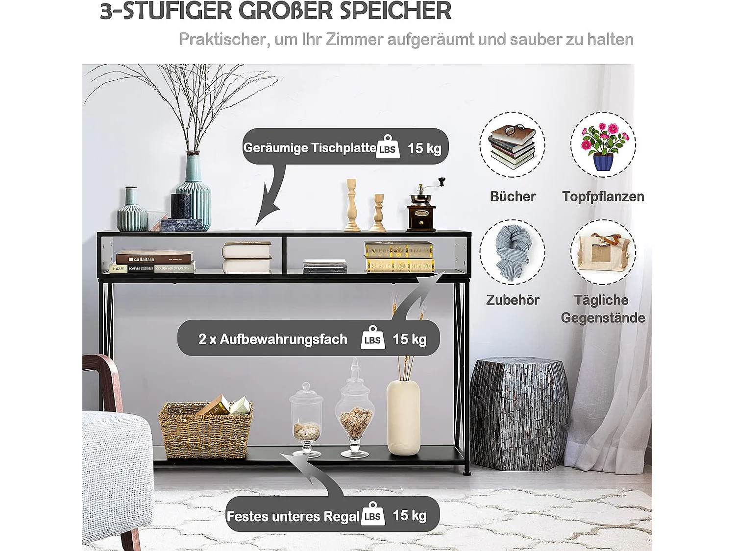 Konsolentisch mit offnen Fächern