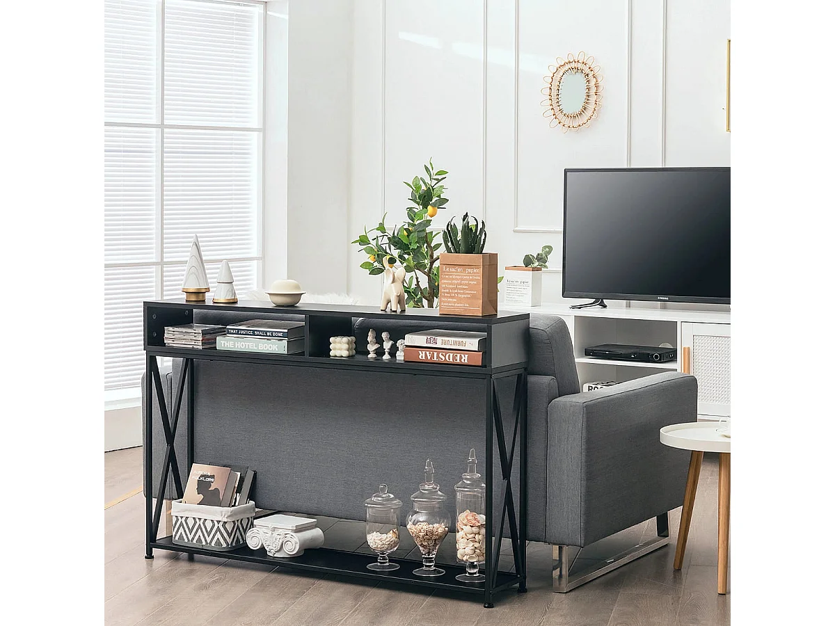 Console a 2 ripiani, tavolino da salotto 120 x 23 x 79