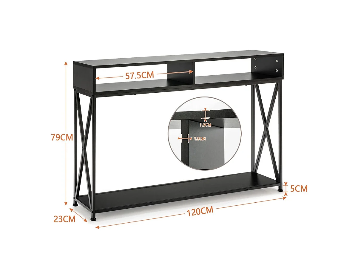Console a 2 ripiani, tavolino da salotto 120 x 23 x 79