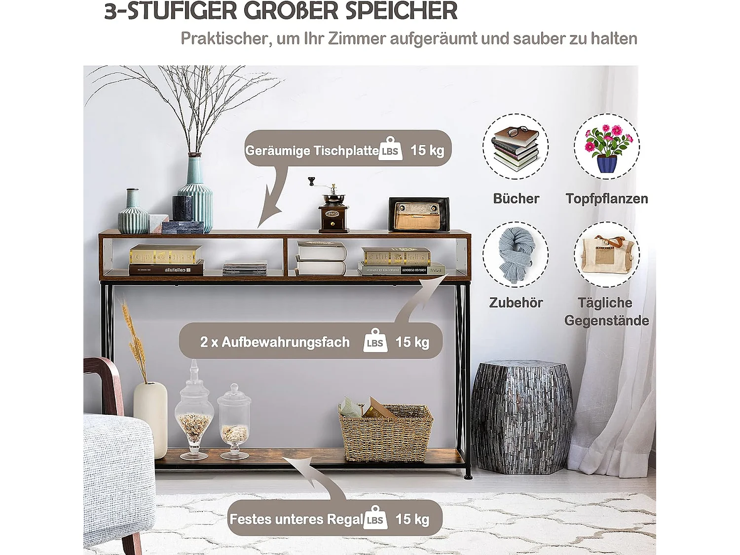 2 Ebenen Konsolentisch TH32238