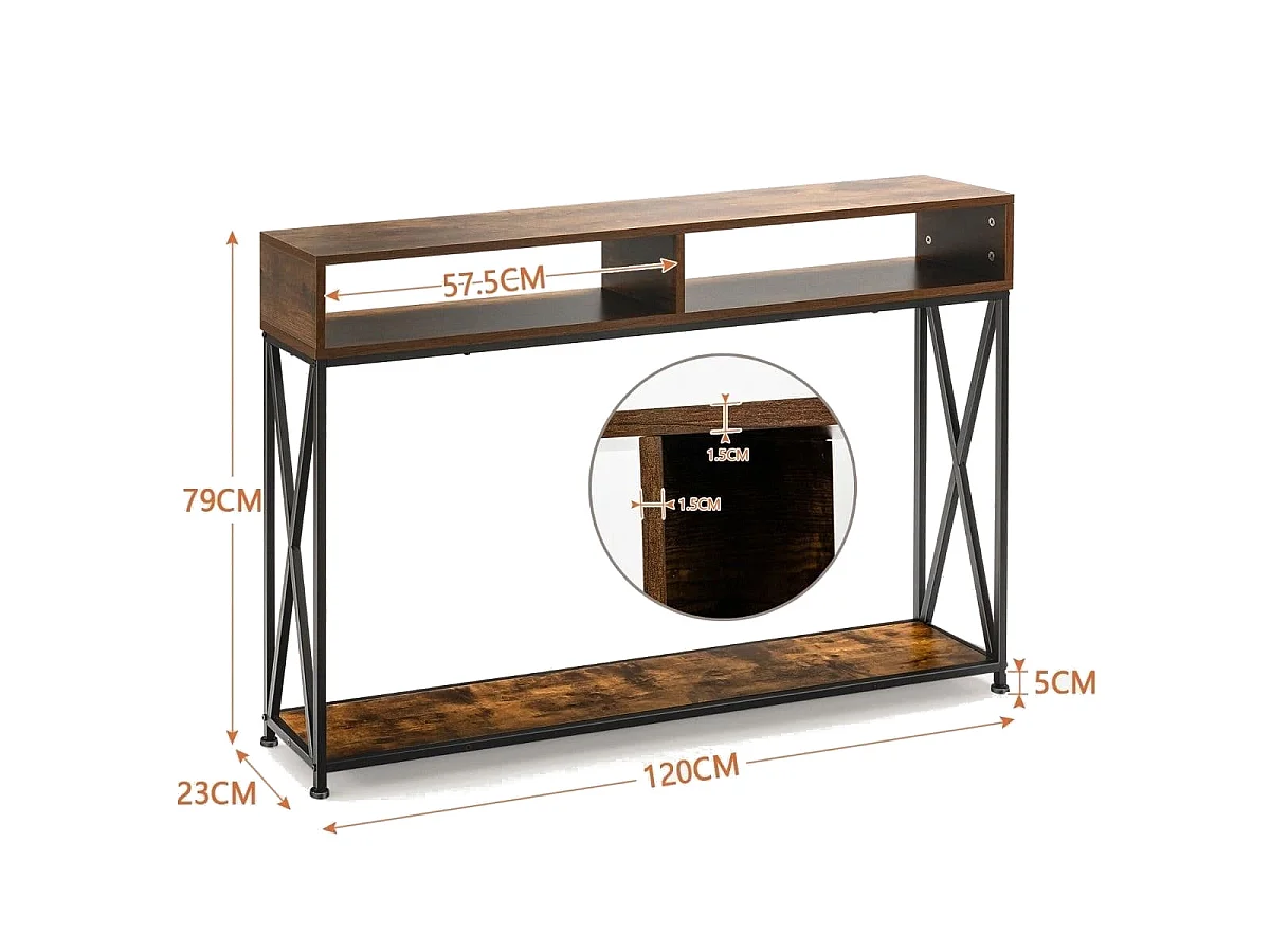 Console a 2 ripiani Tavolino 120 x 23 x 79