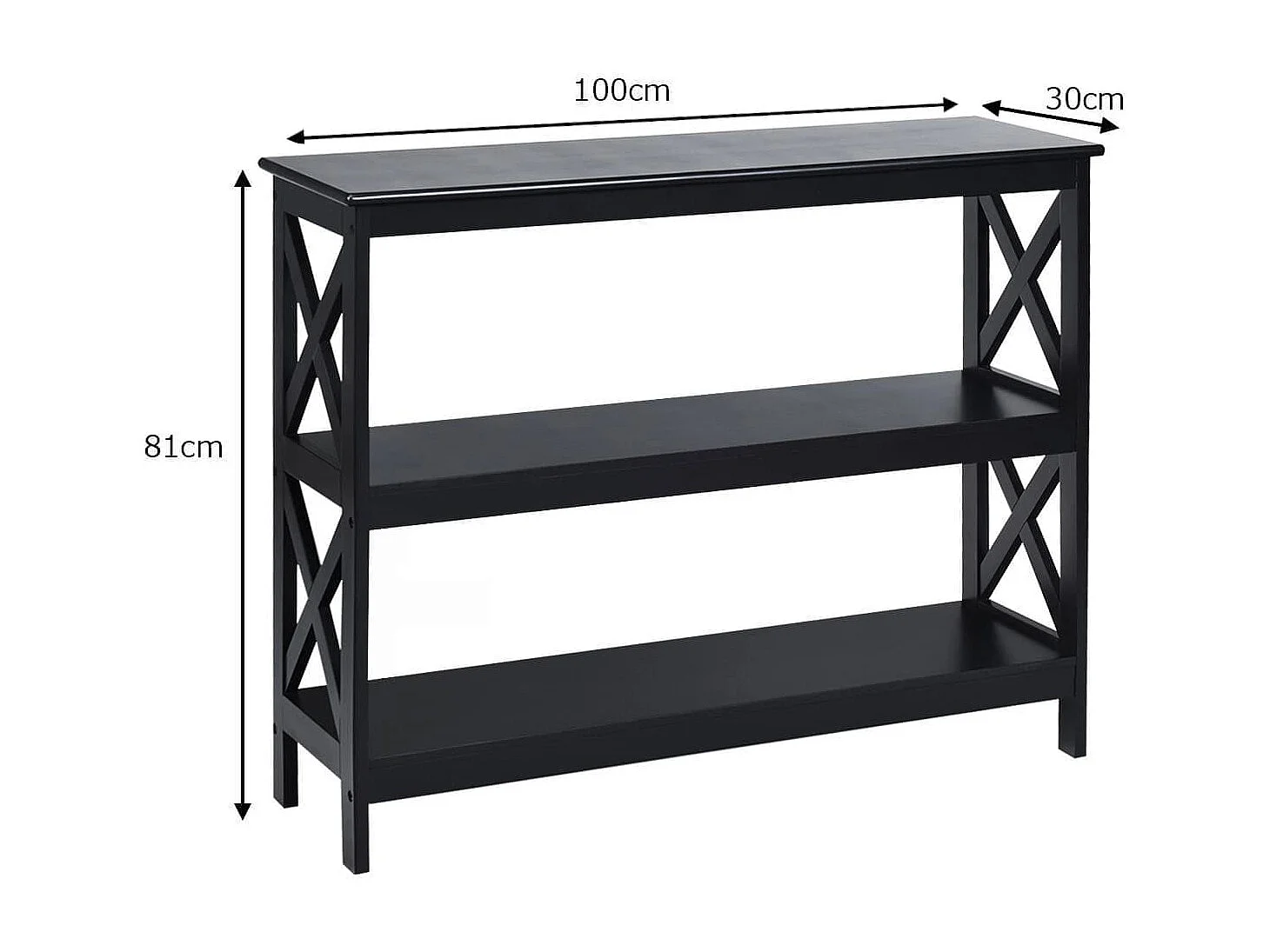 Tavolo da parete industriale a 3 livelli, Tavolino di servizio rustico con mensola, Nero