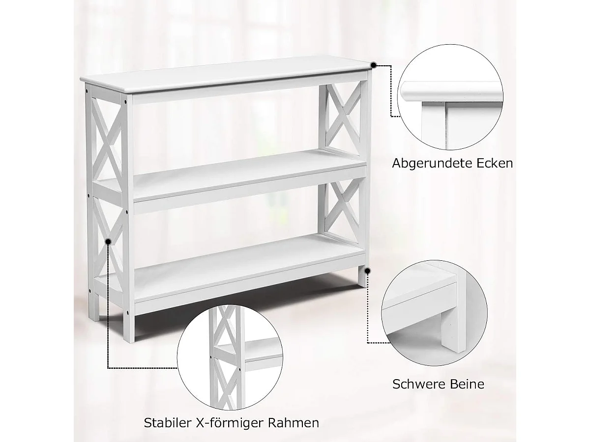 Tavolo da parete industriale a 3 livelli, Tavolino di servizio rustico con mensola, Bianco