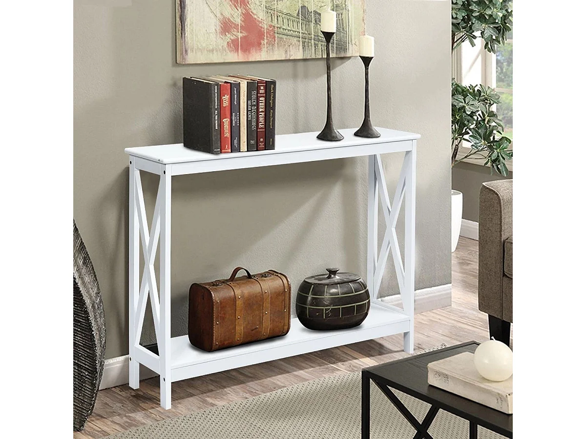 X-förmiger Schmaler Konsolentisch mit 2 Etagen 100 x 30 x 80 cm Weiß