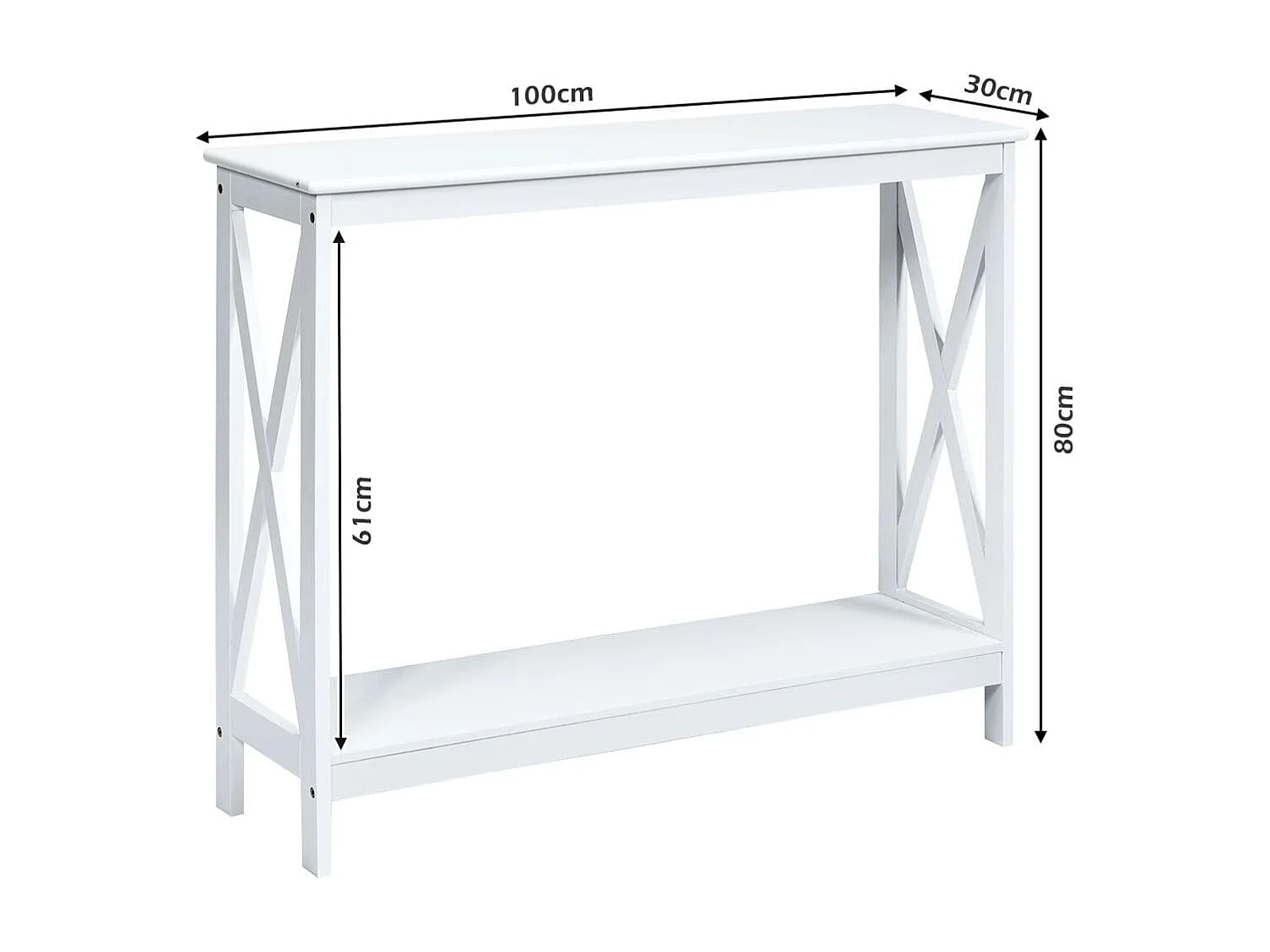 X-förmiger Schmaler Konsolentisch mit 2 Etagen 100 x 30 x 80 cm Weiß