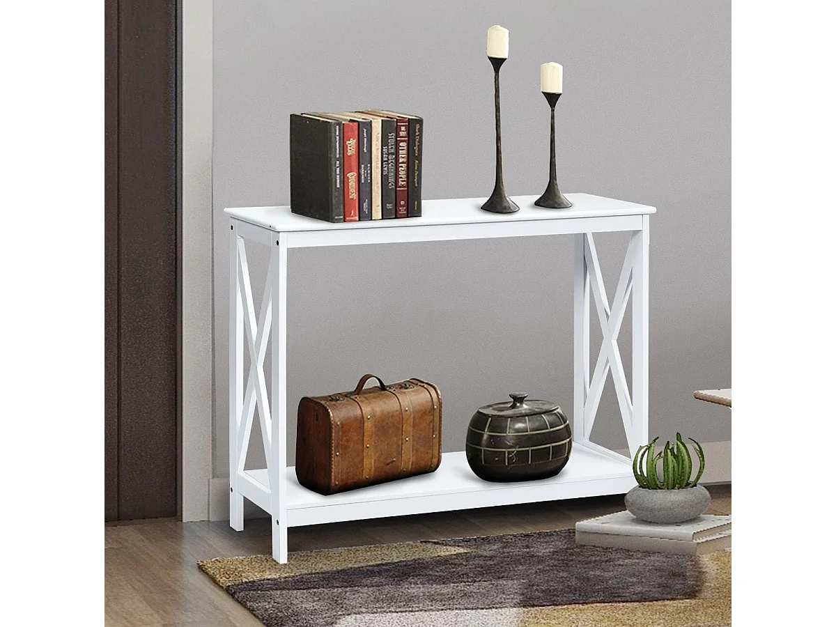 X-förmiger Schmaler Konsolentisch mit 2 Etagen 100 x 30 x 80 cm Weiß