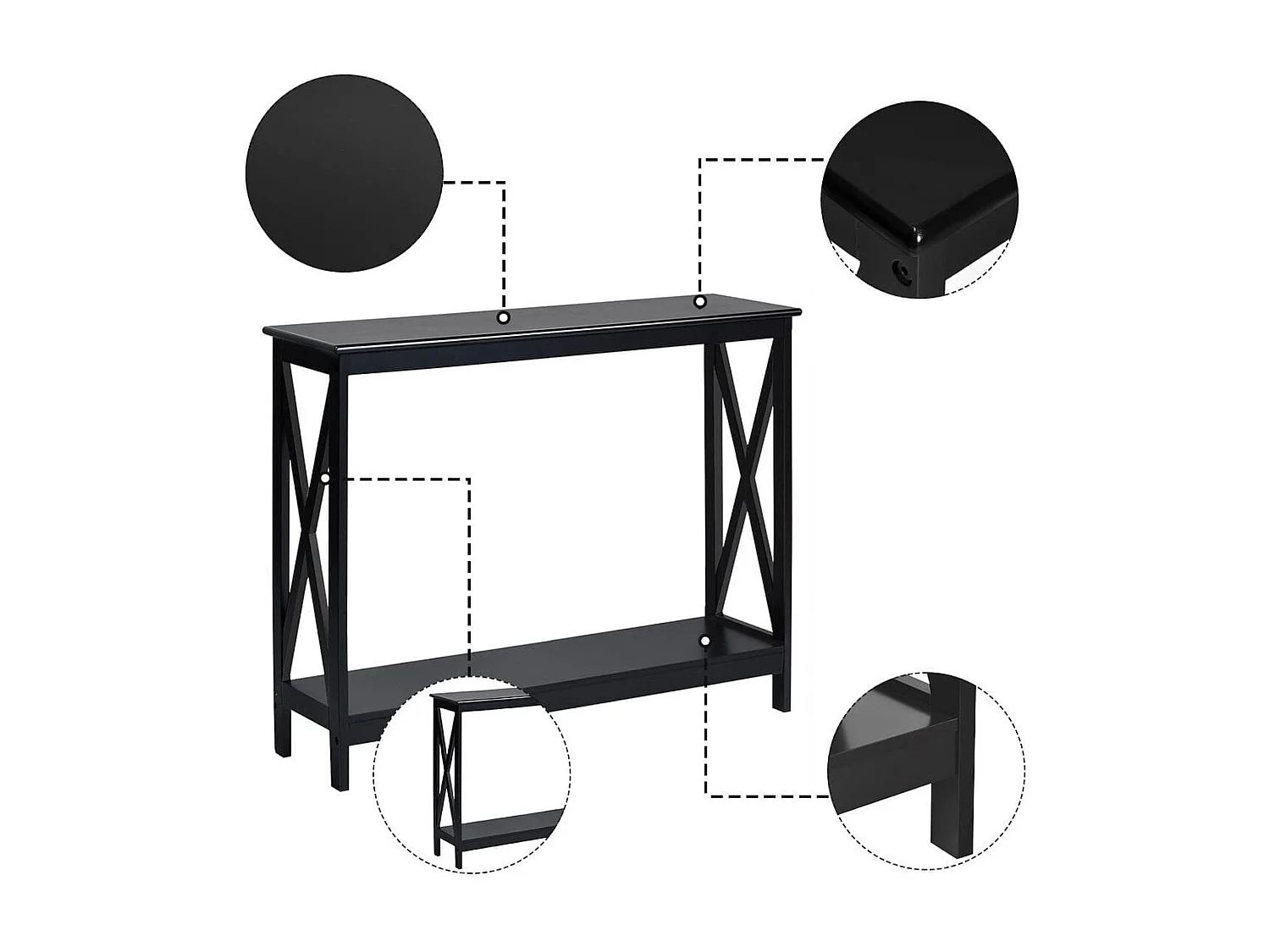 Tavolo da parete industriale a 2 livelli, Tavolino di servizio rustico con mensola, Nero