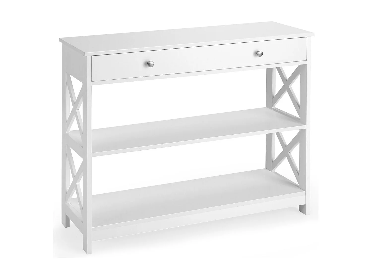 Konsolentisch 3-Stufiger Aufbewahrungsregal mit 1 Schublade und 2 Ablageflächen 100 x 30 x 80 cm Weiß