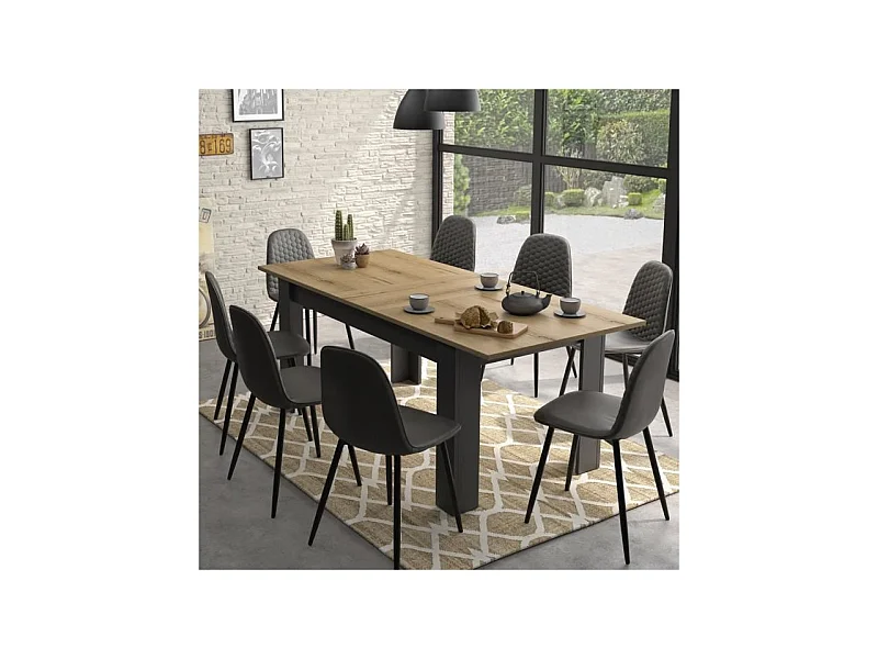 Table a manger pour 4 a 8 personnes - Rectangulaire + allonge - Style industriel - MANCHESTER - L 200 x P 90 x H 77 cm