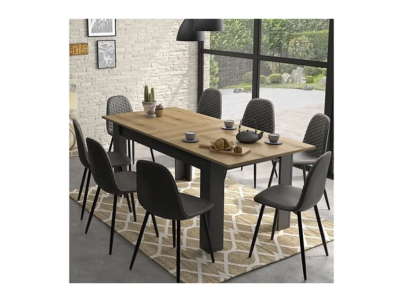 Table a manger pour 4 a 8 personnes - Rectangulaire + allonge - Style industriel - MANCHESTER - L 200 x P 90 x H 77 cm