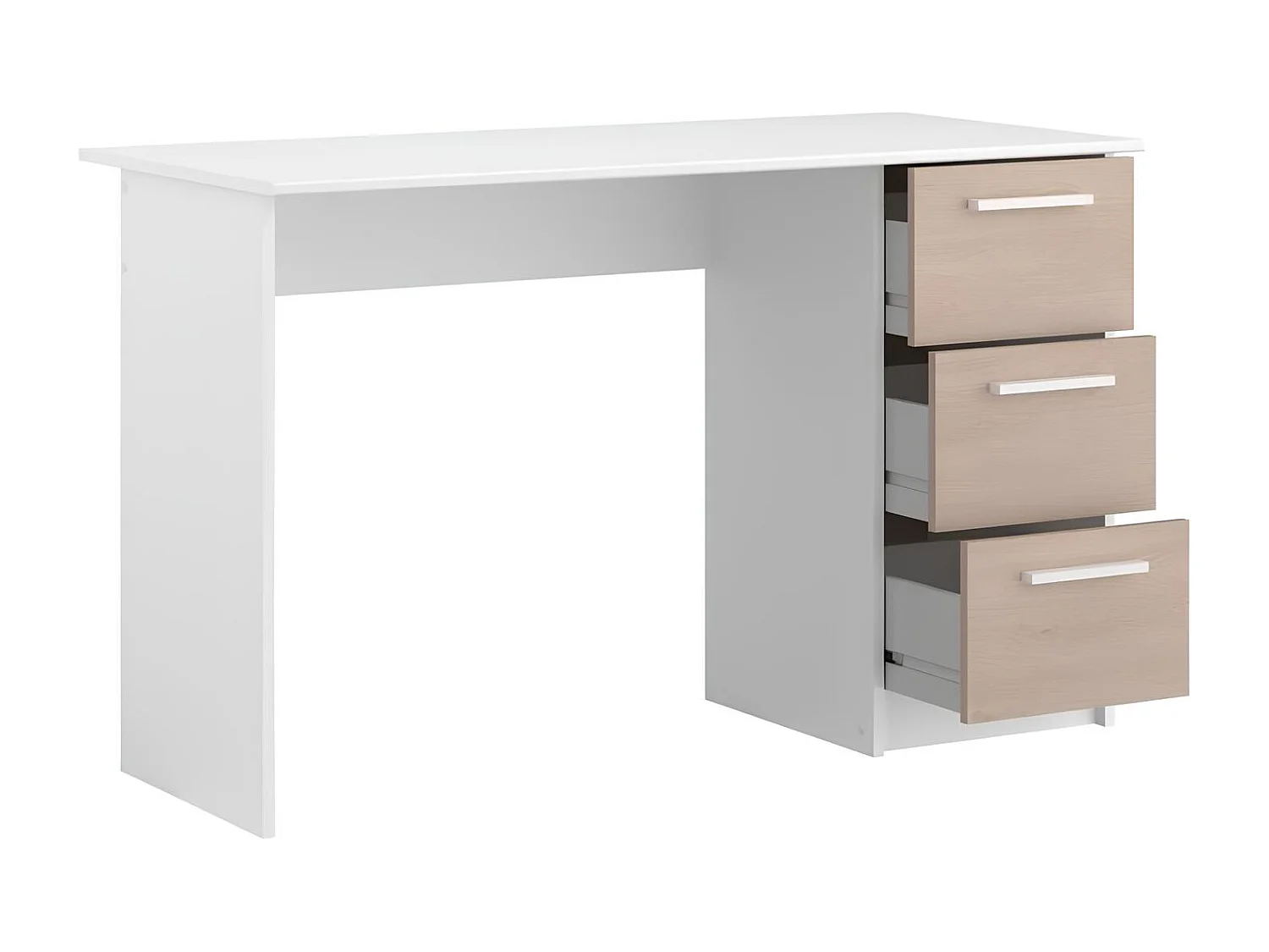 Bureau 3 tiroirs décor chêne et blanc, Essentiel, fabriqué en France, Parisot