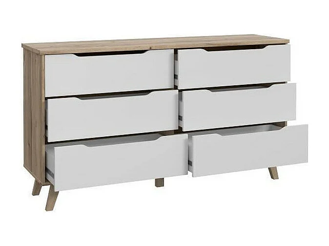 VANKKA Commode 6 tiroirs - Décor chene et blanc - L 154 x P 42 x H 86 cm