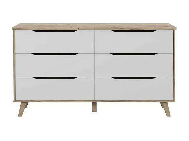 VANKKA Commode 6 tiroirs - Décor chene et blanc - L 154 x P 42 x H 86 cm