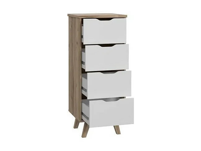VANKKA Chiffonnier 4 tiroirs - Décor chene et blanc - L 45 x P 42 x H 108 cm