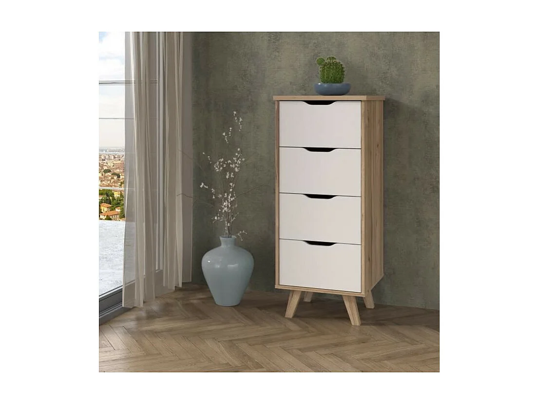 Cómoda de 4 cajones - En tablero de partículas - roble y blanco - 45 x 42 x 108 cm