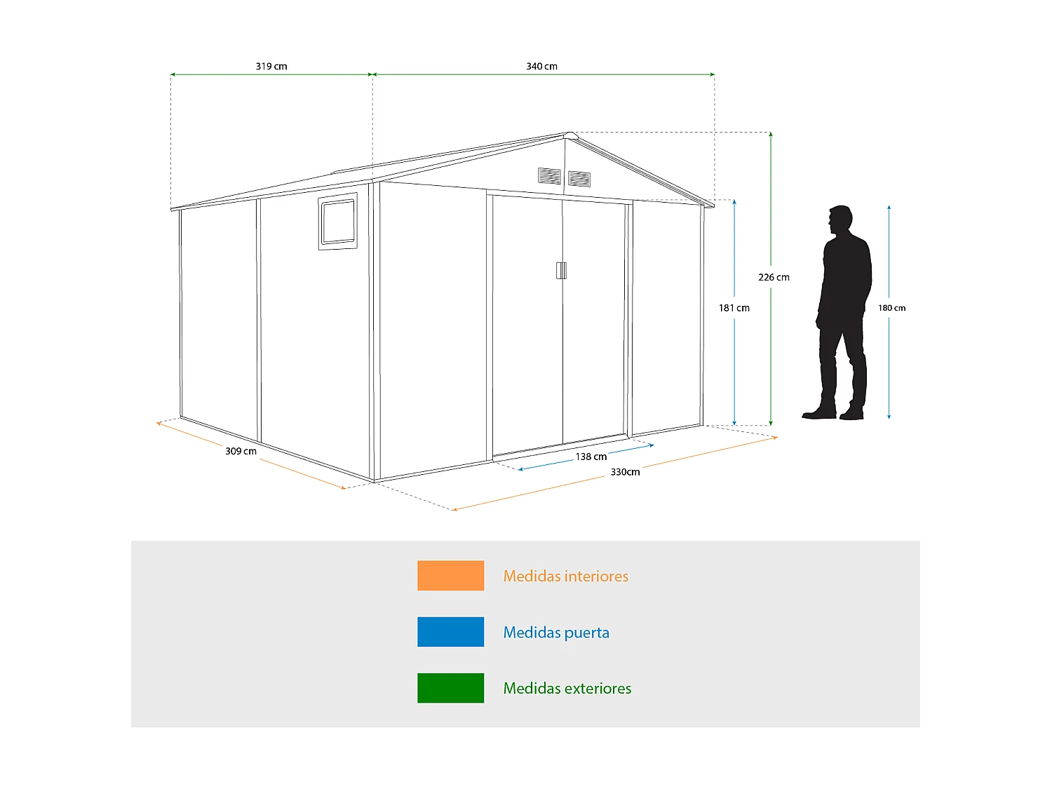 Abri de Jardin en Métal Gardiun Surrey 10,85 m2 Extérieur 340x319x226 cm en Acier avec Fenêtre Latérale et Effect Bois Grainé