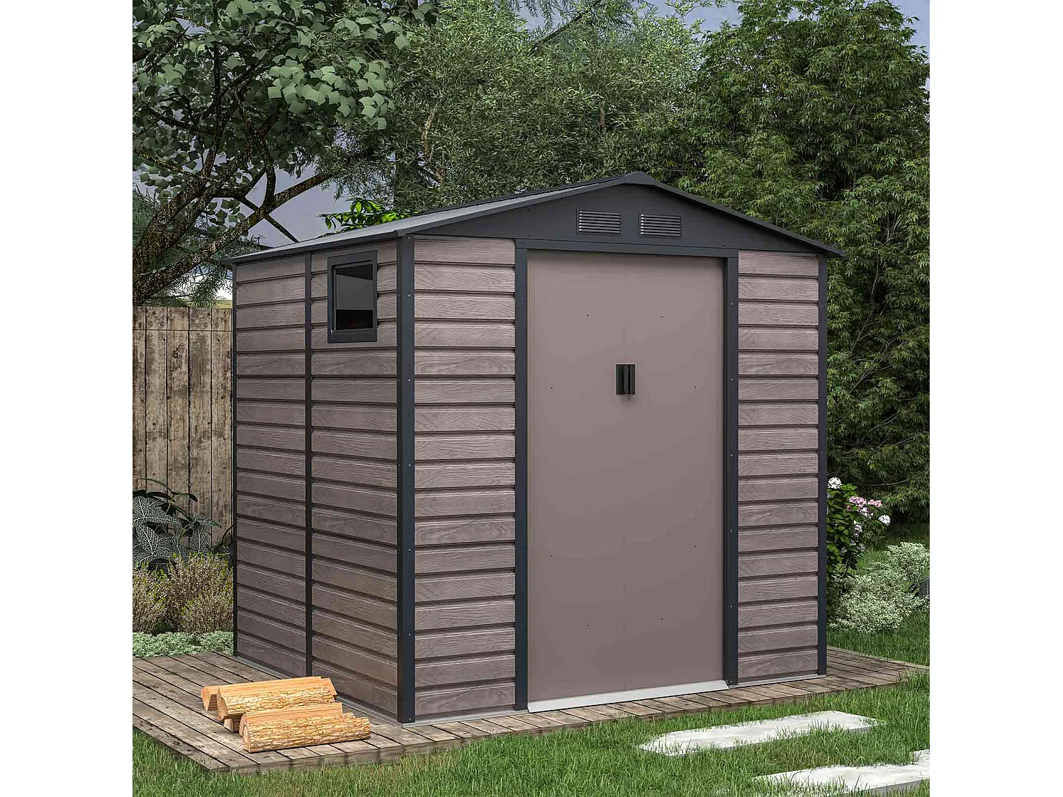Abri de Jardin en Métal Gardiun Surrey 4,07 m2 Extérieur 213x191x211 cm en Acier avec Fenêtre Latérale et Effect Bois Grainé