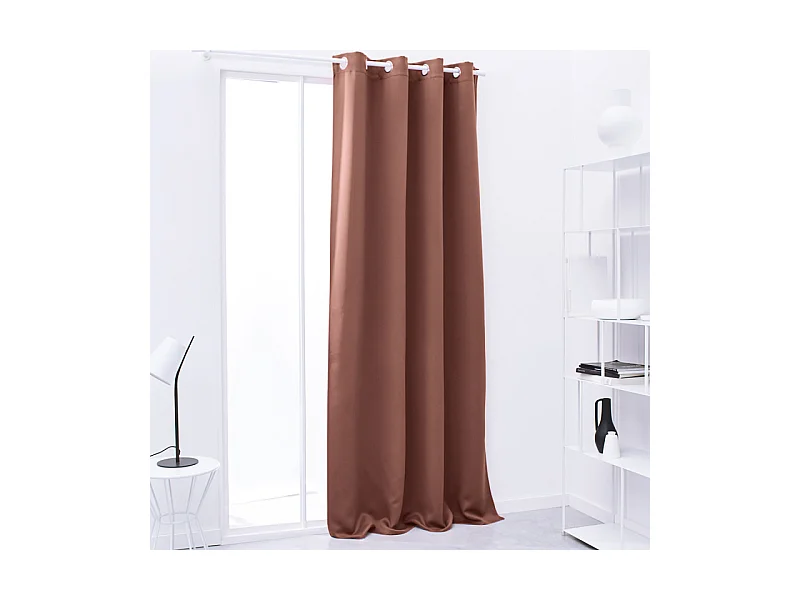 Rideau occultant prêt-à-poser, 100% polyester. Terre cuite