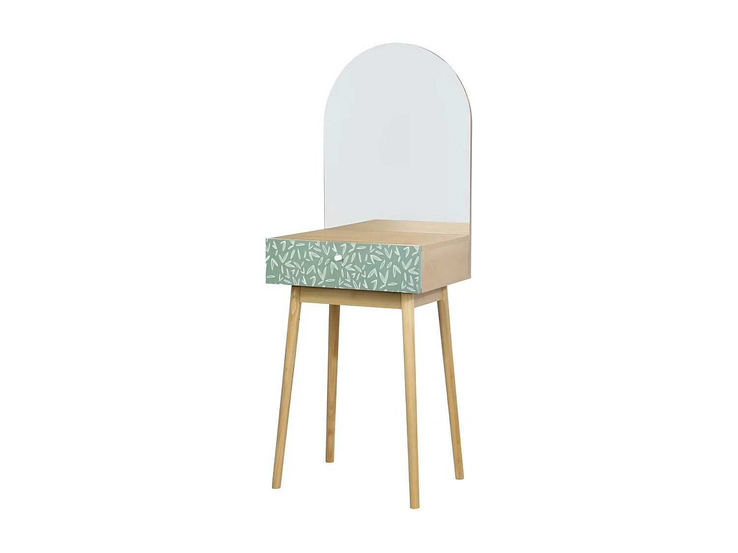 Coiffeuse 1 tiroir 1 miroir, décor chêne et vert, Gardenia