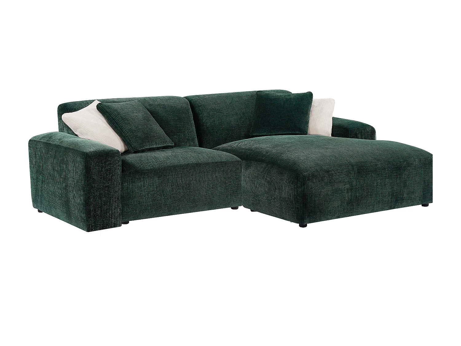 Kanapa narożna prawostronna i puf ze sztruksowym obiciem w kolorze butelkowej zieleni TIRONO marki Maison Céphy