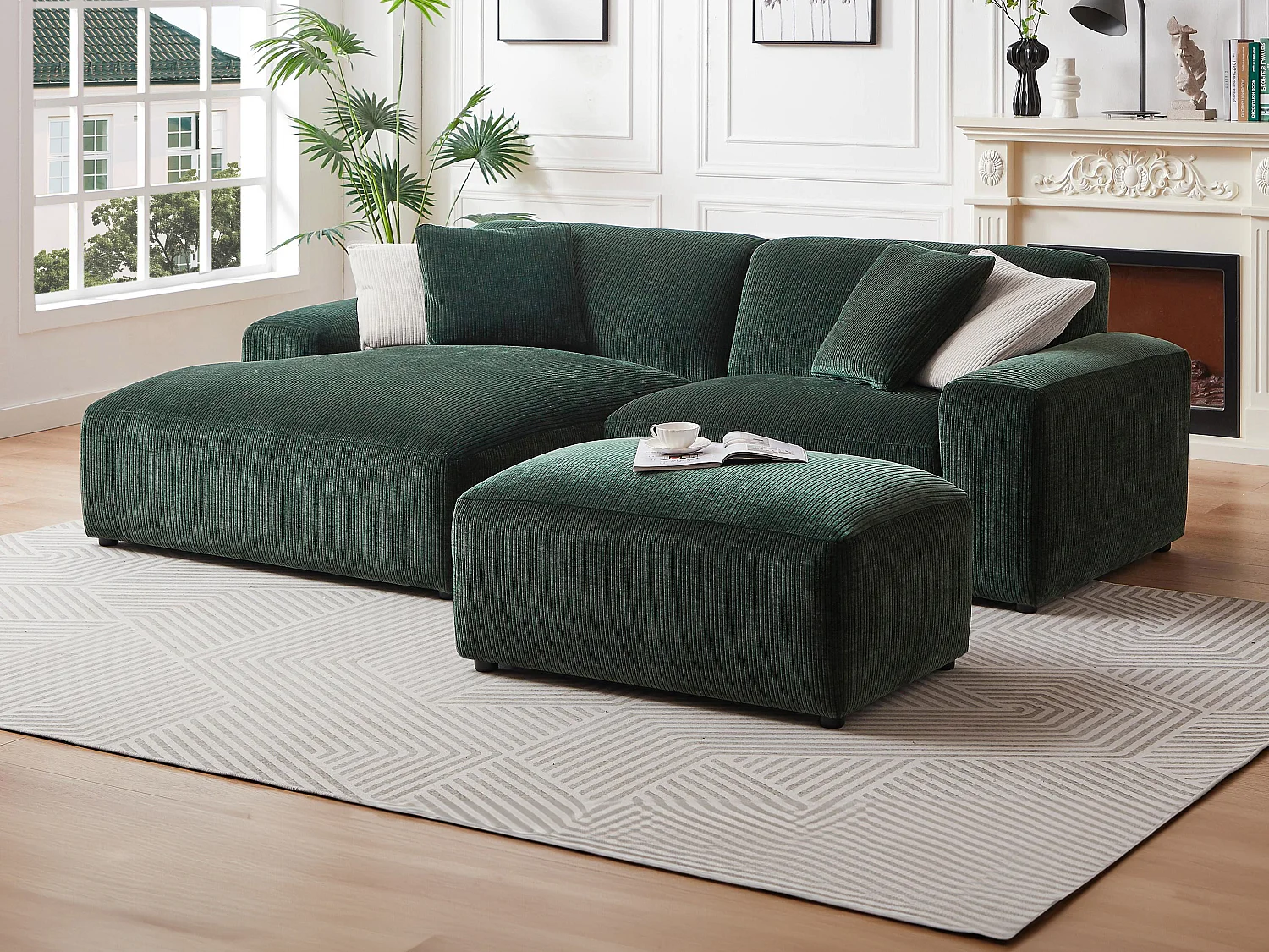 Ecksofa & Hocker - Ecke links - Cord - Tannengrün - TIRONO von Maison Céphy