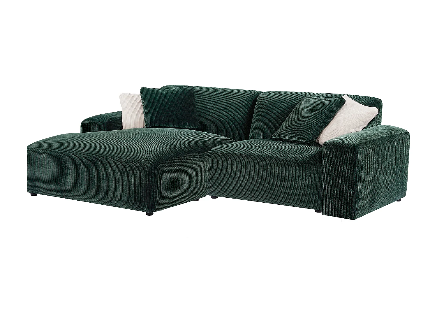 Canapé d'angle gauche et pouf en velours côtelé vert sapin TIRONO de Maison Céphy