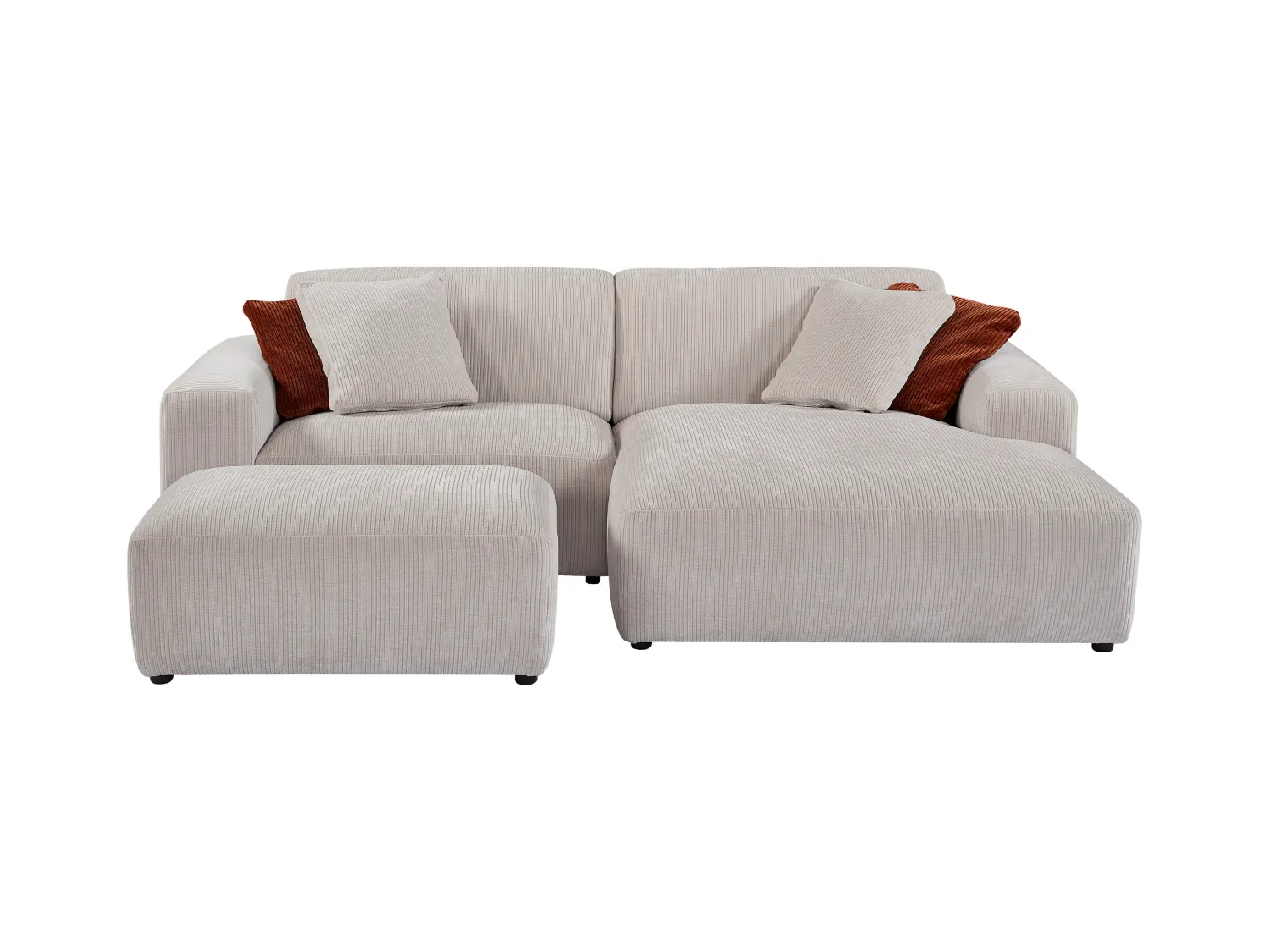 Canapé d'angle droit et pouf en velours côtelé beige TIRONO de Maison Céphy